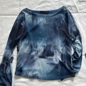 Blue Blush Abstract Blue Long Sleeve Blouse